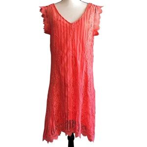 Vibrant Coral Lace Dress Alter’d State Boho Midi Spring Summer